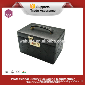 luxury black leather large decorative jewelry box with lock